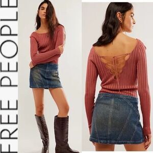 NWOT Free People Hits Different Lace-Up Top in Rusted Coral Sz S